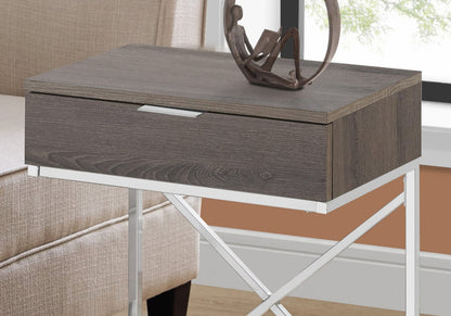Taupe Accent Table with Storage Drawer - Side/Nightstand for Living Room