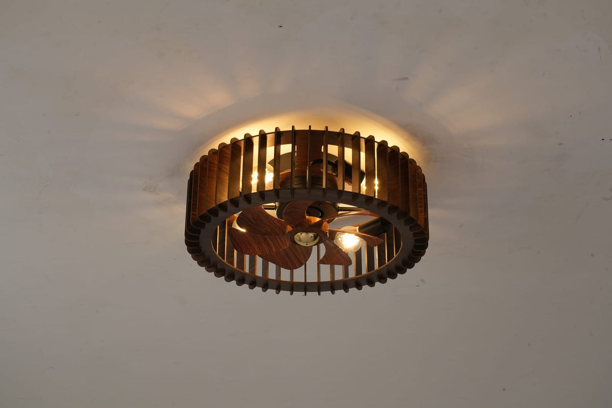 20" Modern Flush Mount Fan Light - Wood Finish