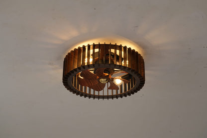 20" Modern Flush Mount Fan Light - Wood Finish