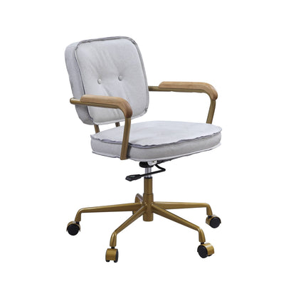 Antique White Gray Leather Office Chair - 360 Swivel