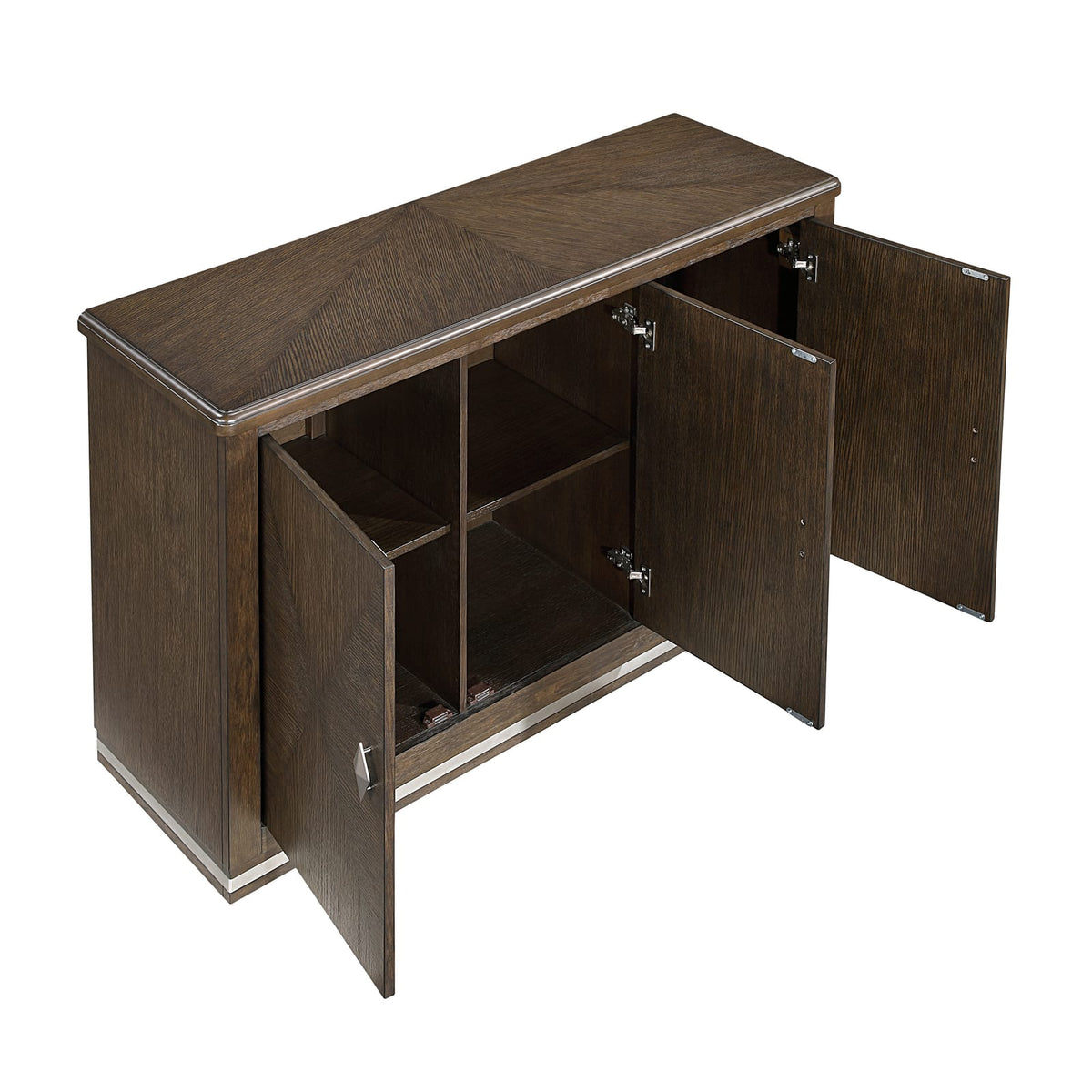Modern Brown Wood Dining Server with 3 Cabinets and Adjustable Shelves