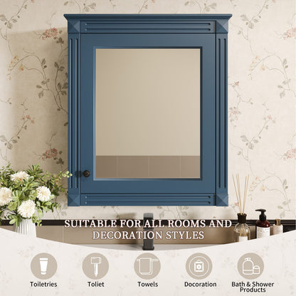 24'' Wall Mounted Bathroom Cabinet with Mirror - Blue MDF