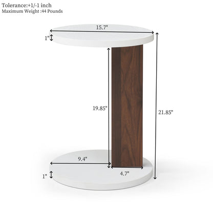 White Walnut C-Shaped End Table, Slim Side Table for Sofa for Living Room
