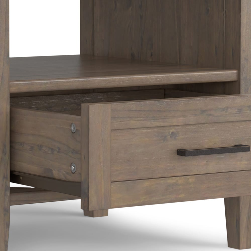 Brown Wood End Table with Storage Drawer for Living Room
