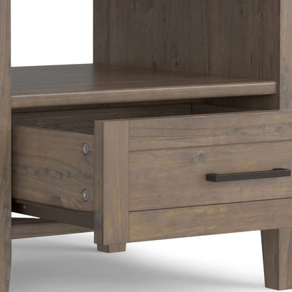 Brown Wood End Table with Storage Drawer for Living Room
