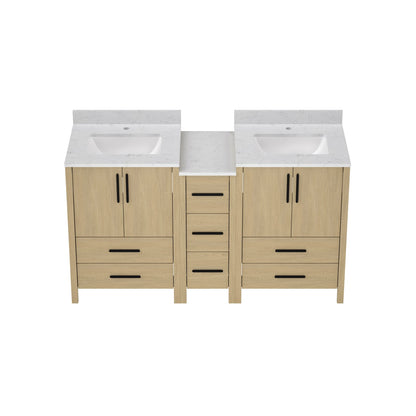 Natural Wood Bathroom Vanity Cabinet - 60" Double Sink