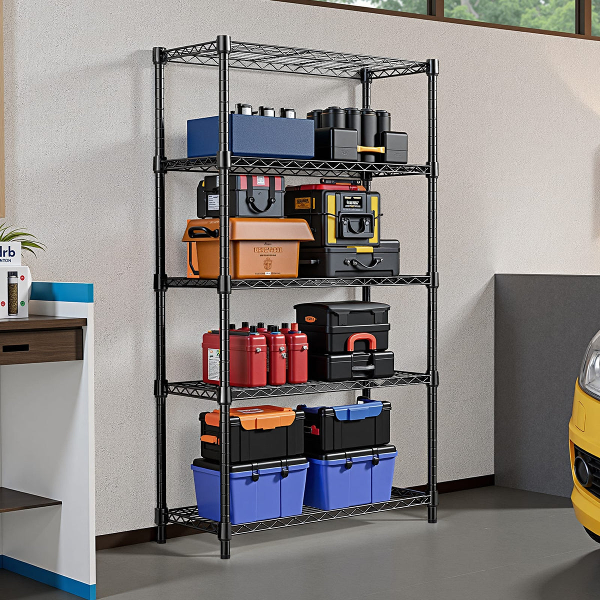 Black Carbon Steel Kitchen Shelving Unit - 5 Tier Storage