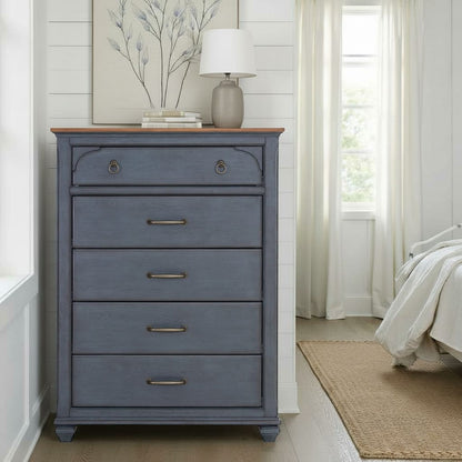 Americana 5-Drawer Chest - Blue Corduroy Finish