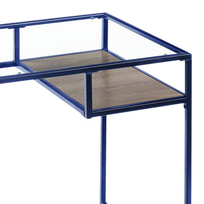 Yasin Glass Top Writing Desk - Blue Metal Frame