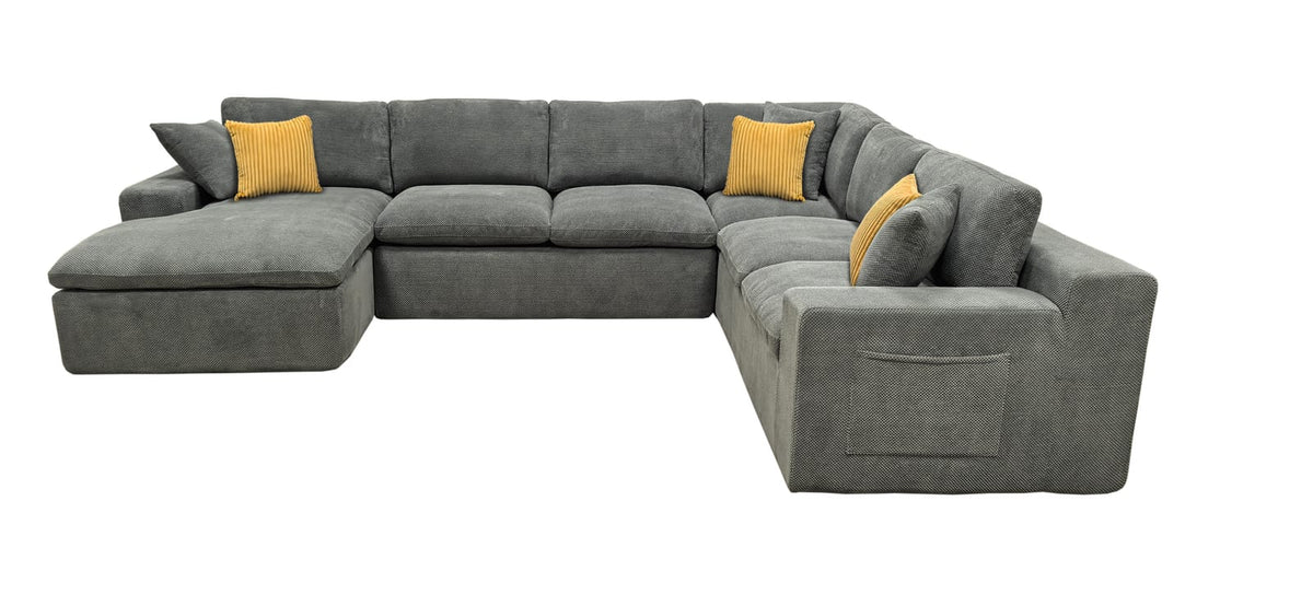 Light Gray Polyester Sectional - 6 Seat Comfortable Sofa