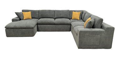 Light Gray Polyester Sectional - 6 Seat Comfortable Sofa