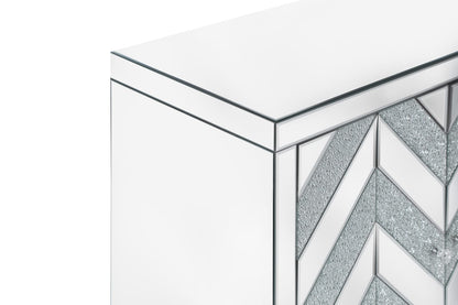 Silver Grey MDF Glass Storage Cabinet with Mirror - Bedroom Storage