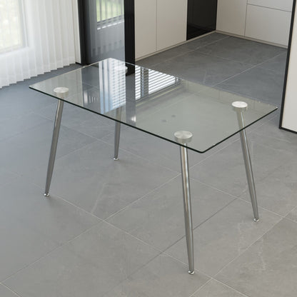 Transparent Glass Dining Table with Metal Legs, Modern Kitchen Table