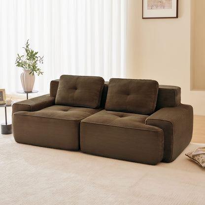 Brown Corduroy 2-Seat Modular Sofa - L-Shaped Sectional for Living Room
