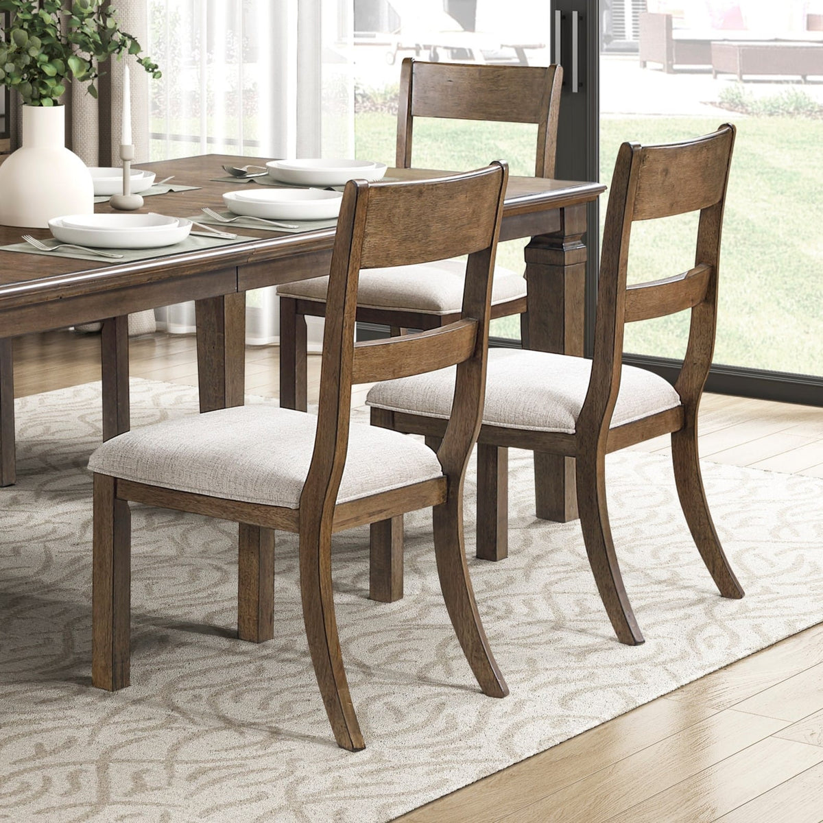 7 Piece Light Brown Extendable Dining Table Set