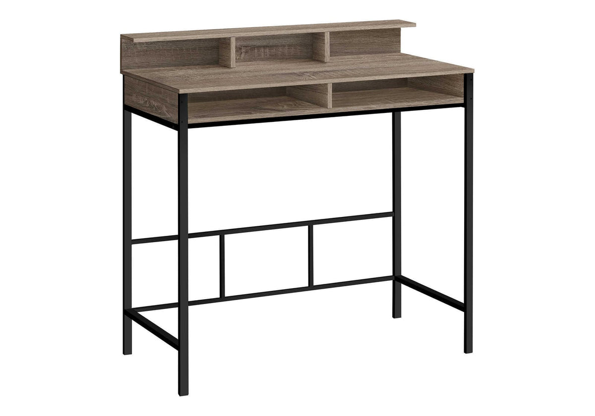 Taupe Metal Standing Desk with Hutch & Shelves for Home Office