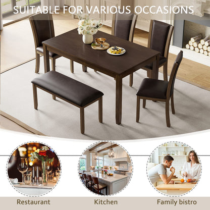 Dark Walnut Dining Table Set - Seats 6