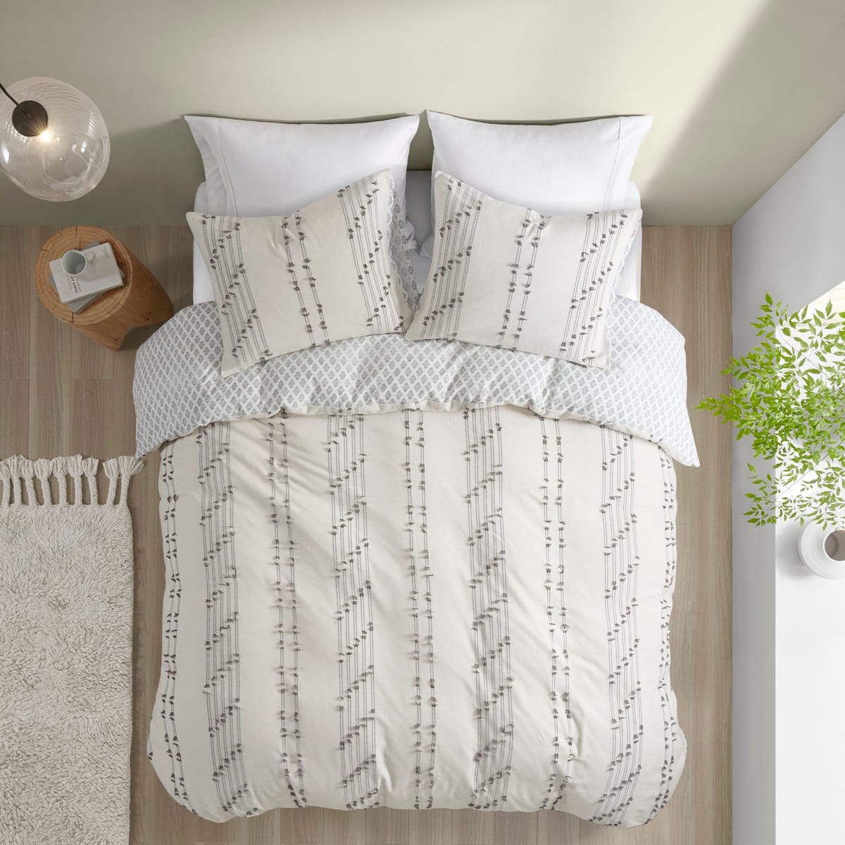 Queen Cotton Jacquard Duvet Cover Set Ivory
