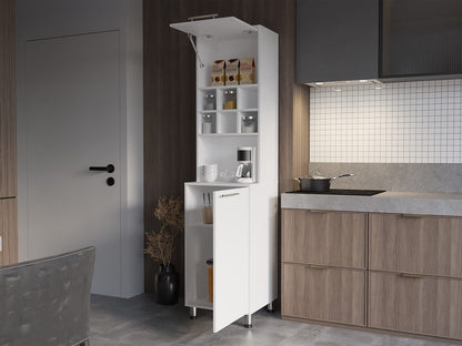 White Kitchen Pantry with Open Shelves & Pneumatic Door