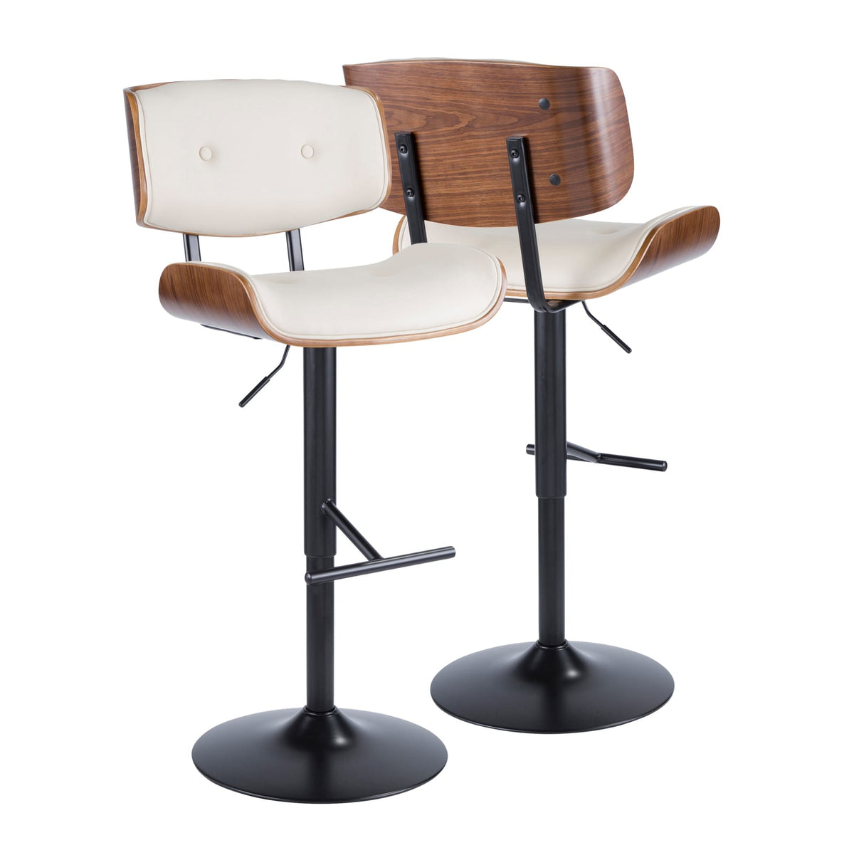 Mid-Century Barstools - Cream Faux Leather Set of 2