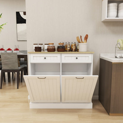 White MDF Trash Cabinet - 2 Drawers, Storage for 10 Gallon Cans