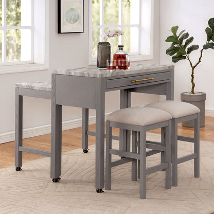 Gray Rectangular Dining Table with 2 Chairs