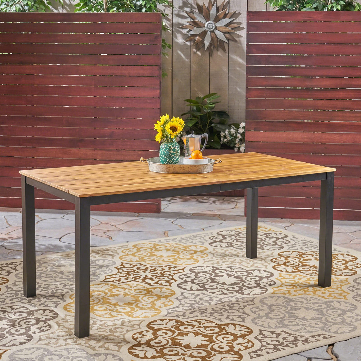 71" Black Acacia Wood Outdoor Dining Table