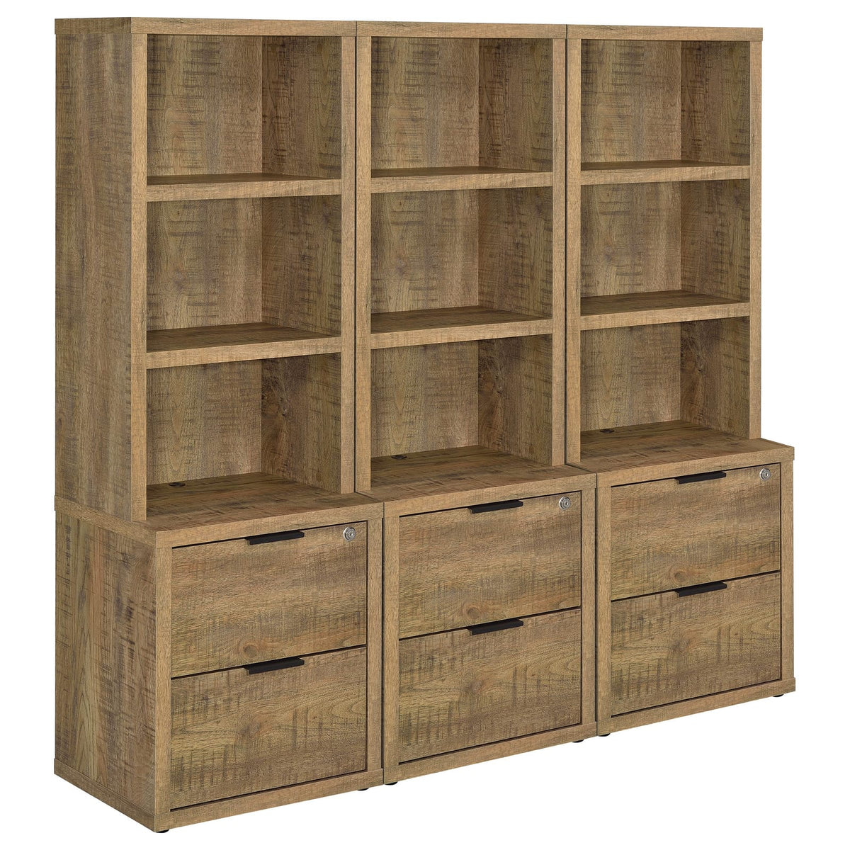 Geary Mango 3-Piece Wall Unit Bookcase Set with USB Ports - Wood
