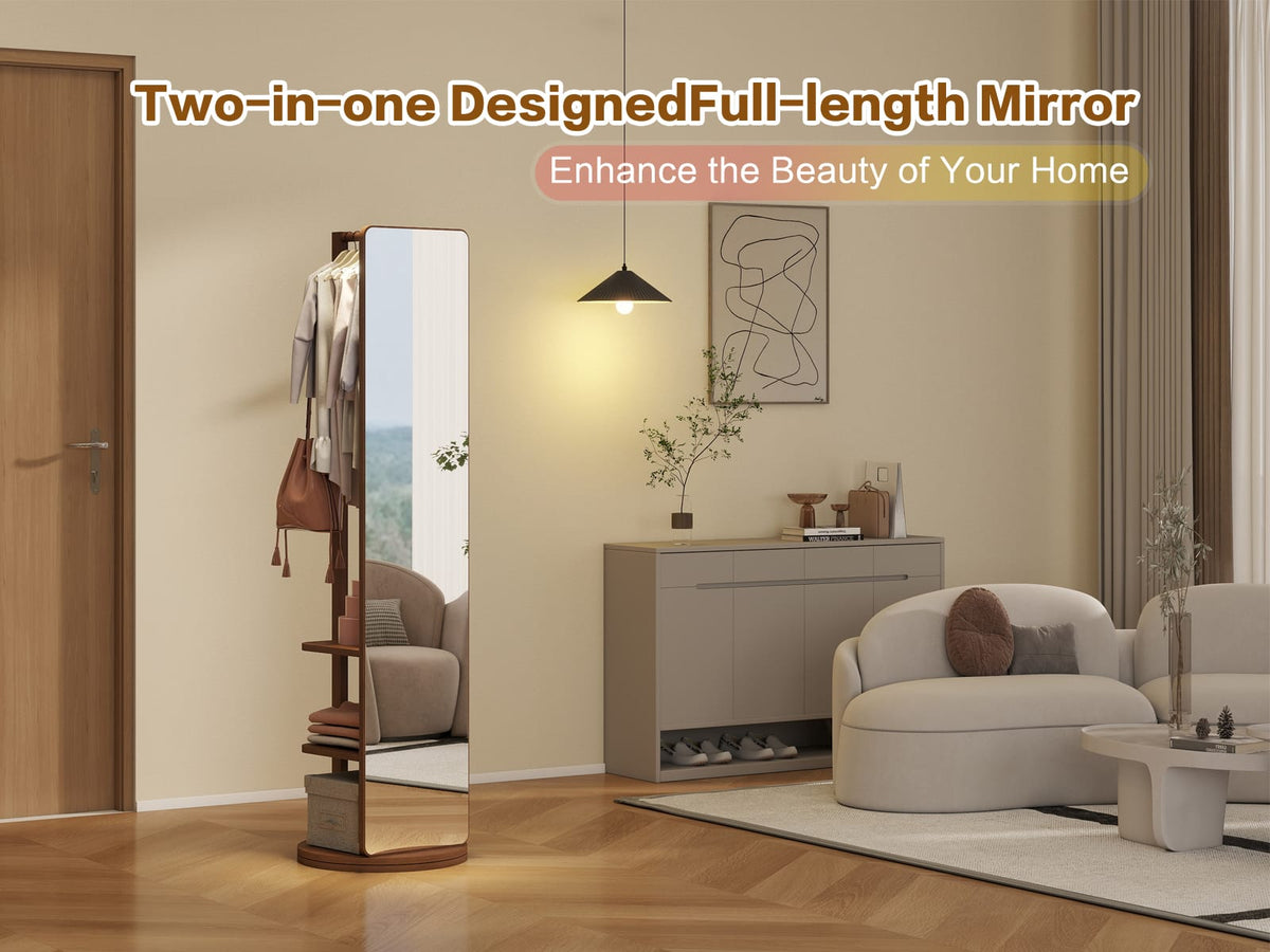 69" Walnut Full Length Mirror with Rotating Hook