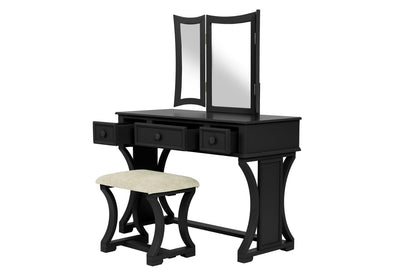 Modern Black Vanity Set with Drawers & Mirror - Bedroom Storage