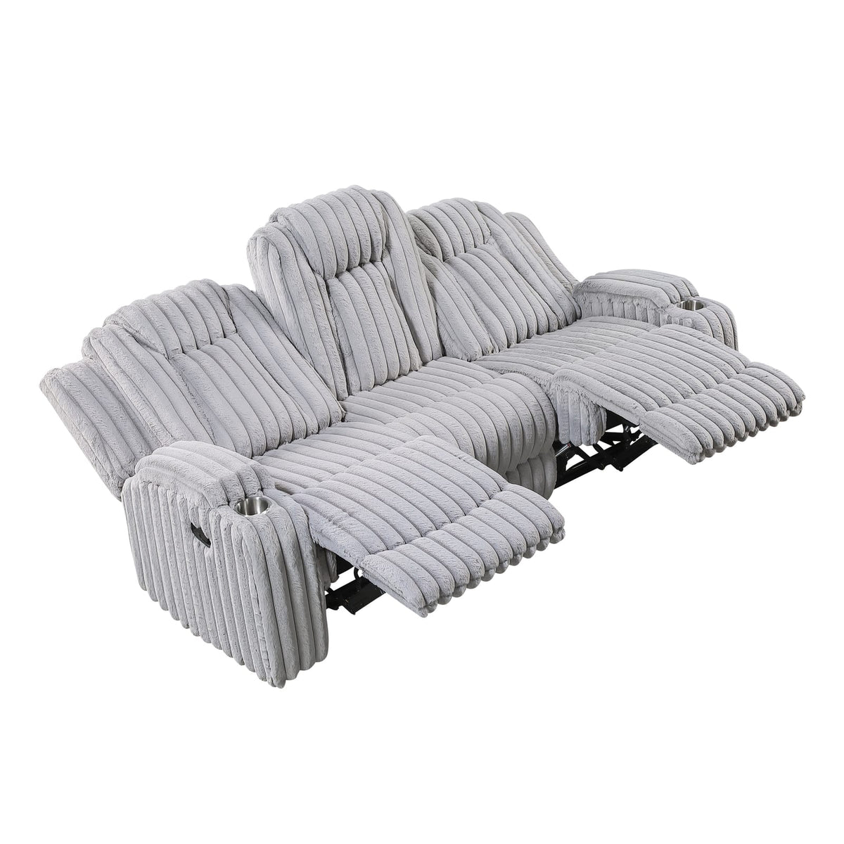 Light Gray Double Reclining Sofa - Corduroy Comfort & Storage