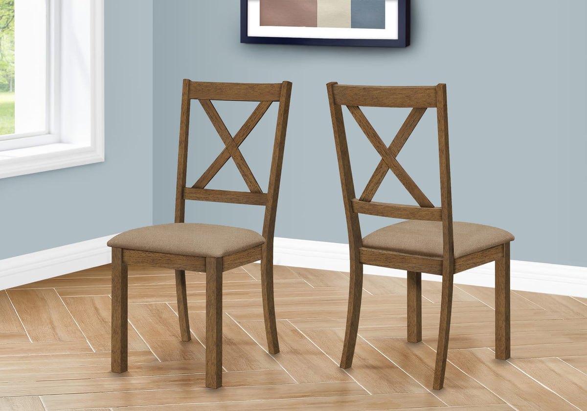 Set of 2 Walnut Wood Dining Chairs Beige Fabric