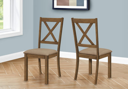 Set of 2 Walnut Wood Dining Chairs Beige Fabric