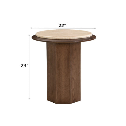 Kasha Walnut End Table - Travertine Top, 22" x 22" for Living Room