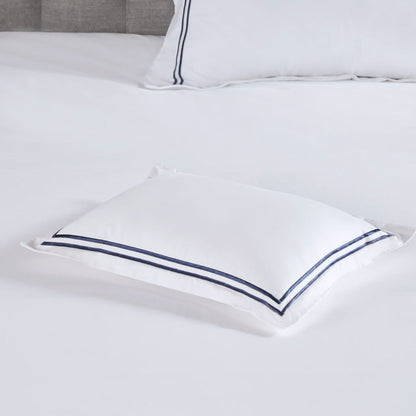 Luxury White+Navy Embroidered Comforter Set - King/Cal King