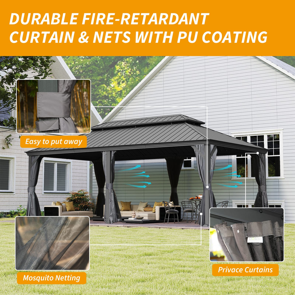 14x24FT Grey Metal Gazebo - Outdoor Patio Shelter