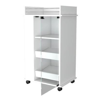 White Engineered Wood Bar Cart - 2 Bottle Holder