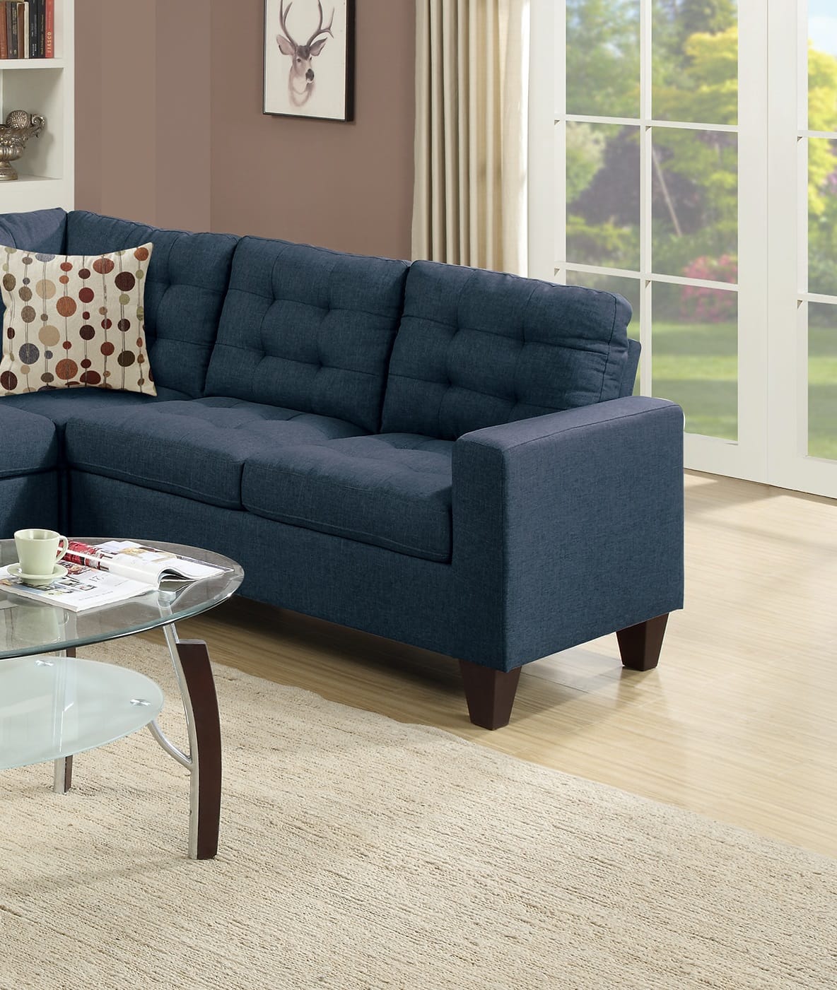 Modular Navy Sectional Sofa - 5 Seat, Polyfiber Fabric