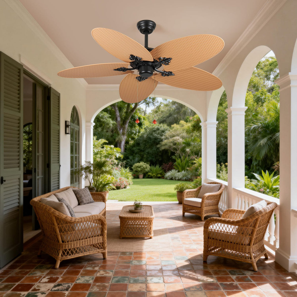 Acacia Wood Ceiling Fan with 5 Palm Leaf Blades for Stylish Rooms
