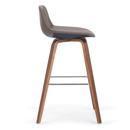 Mid Century Modern Bar Stool Set Dark Brown Wood Dining Room Seating