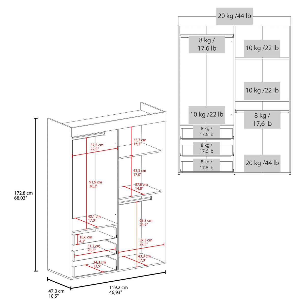White 4-Door Bedroom Dresser with Storage