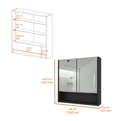 Black Medicine Cabinet with Mirror - 23.4" Storage for Bathroom