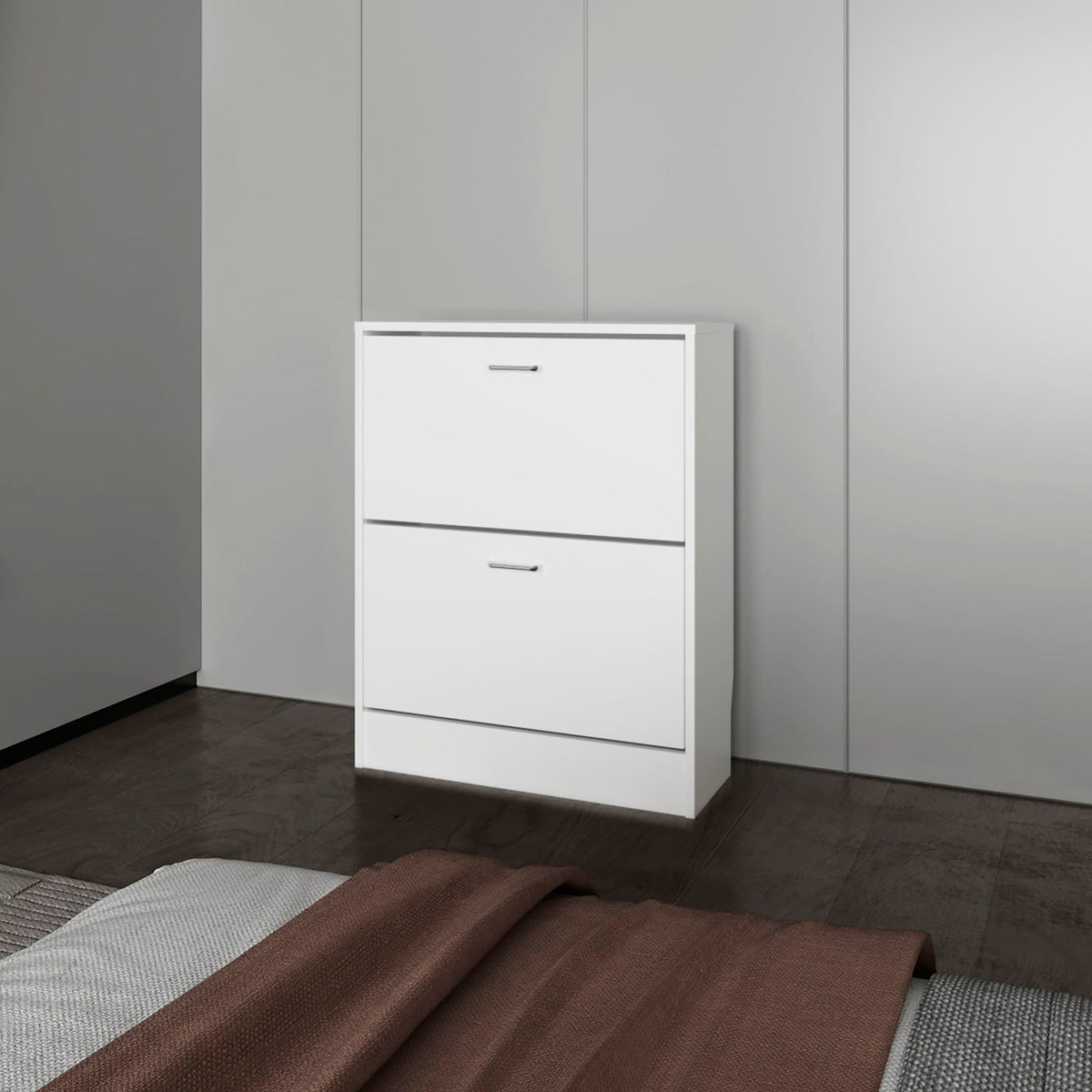White Shoe Cabinet with 2 Doors - Storage Solutions for Living Room