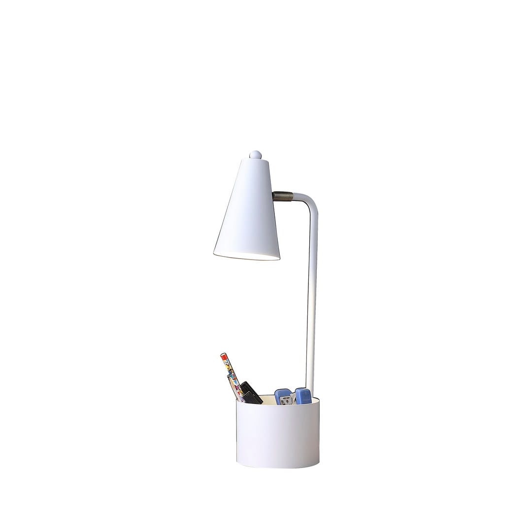 19.5" In Student White Metal Task Desk Lamp W/ Organizer - Study Light