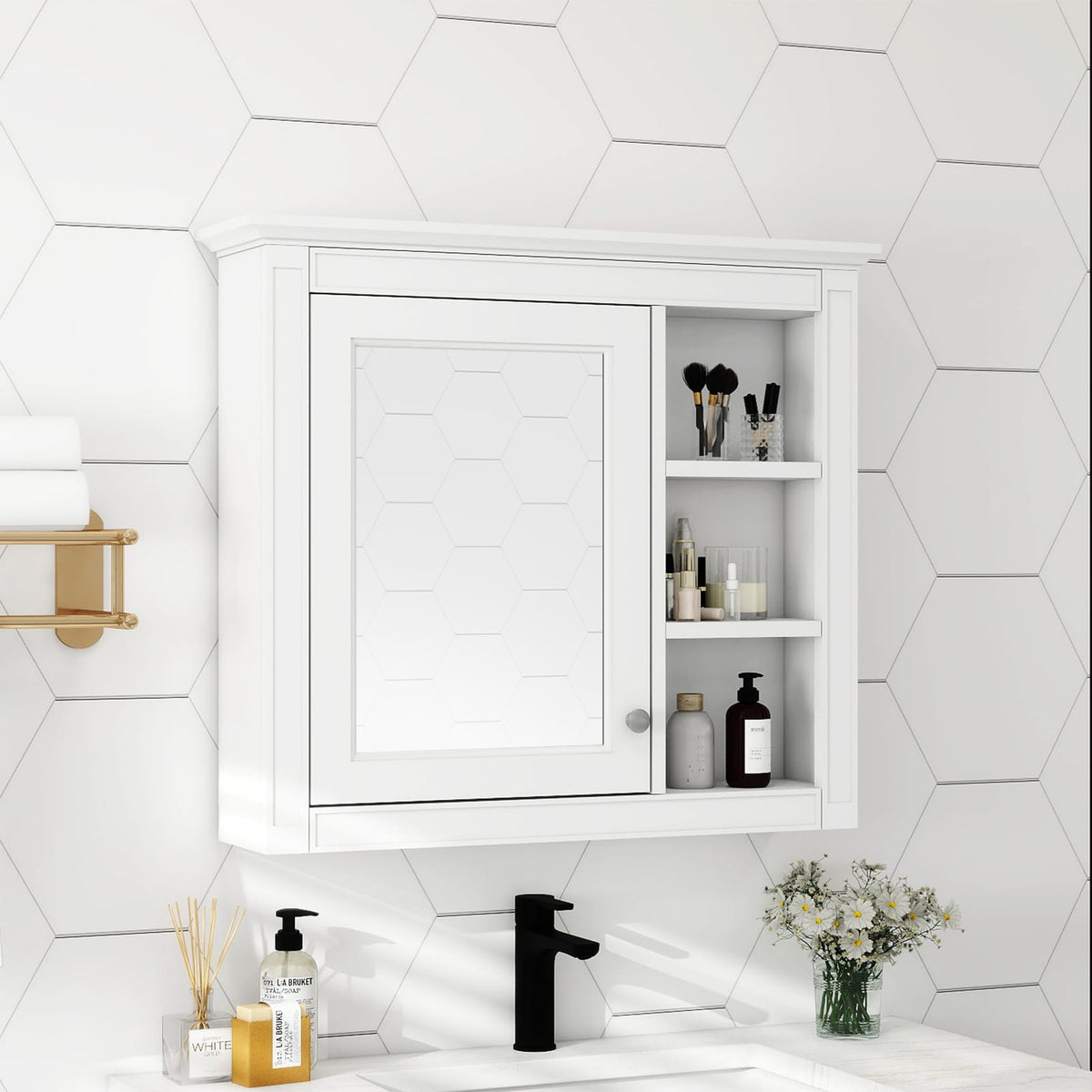 30'' Wall Mounted Bathroom Medicine Cabinet with Mirror - White