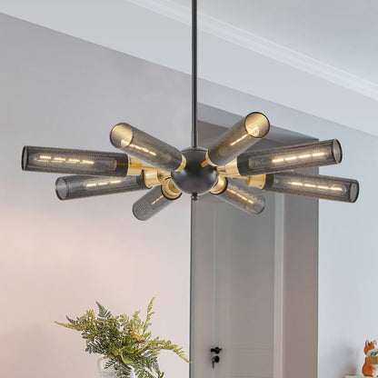 34" Modern Industrial Sputnik Chandelier - Black & Gold Metal Pendant Light