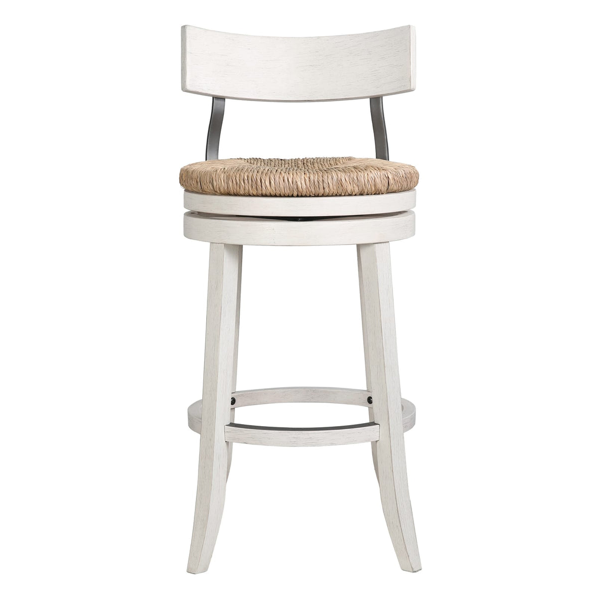Reclaimed Wood Bar Stool with Seagrass Seat, White Finish for Bedroom
