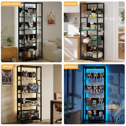 4-Tier Glass Display Shelf - RGB Lights & Storage