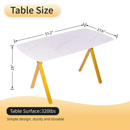 Gold Glass Dining Table - Rectangular Tempered Glass Tabletop