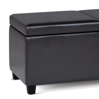 Dark Brown Faux Leather Storage Ottoman Bench 54" Wide